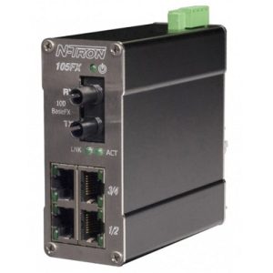 N-Tron 105FX-ST-MDR Unmanaged Multimode Ethernet Switch - 5 Port w/ST Fiber Connector & Metal DIN-Rail