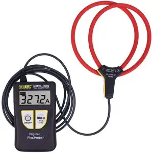 Digital current meter displaying 327.2 A with red test leads connected to a circuit under measurement.